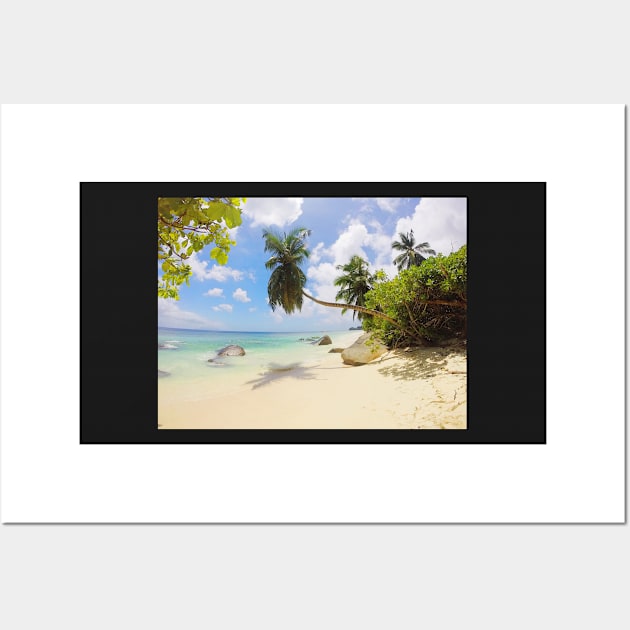 Seychelles beach palm tree print Wall Art by simplythewest